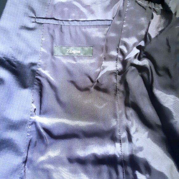 Z ZEGNA SZ 44L 2 Piece Men's 100% Wool Suit Blue Fine Check - Picture 8 of 16